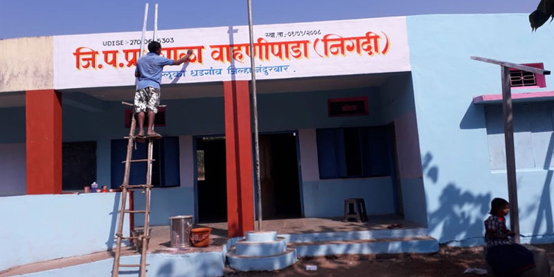 School painting in progress at Z.P. school Vahanipada